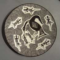 Black and white plate with Mimbres designs by Carolyn Concho