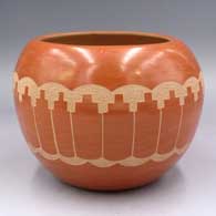 Red jar with a sgraffito geometric design