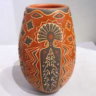 Polychrome jar with sgraffito and painted Corn Mother, corn plant and geometric design