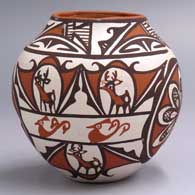 Polychrome jar with a deer-in-his-house, rainbird and geometric design