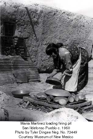 Maria Martinez loading firing pit

San Ildefonso Pueblo c. 1950

Photo by Tyler Dingee Neg. No. 73449

Courtesy Museum of New Mexico