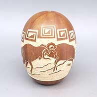 Red seed pot with sgraffito ram and geometric design
 by Carla Nampeyo of Hopi