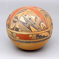 Polychrome seed pot with a geometric design
 by Emma Naha of Hopi