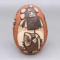 Polychrome seed pot with a carved-and-painted katsina and geometric design
 by Carla Nampeyo of Hopi