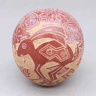 Polychrome seed pot with a sgraffito and painted rabbit, snowflake, and geometric design
 by Adam Speckled Rock of Santa Clara