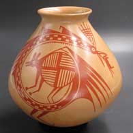 Polychrome jar with Mimbres animal, bird and geometric design
 by Juan Quezada Jr of Mata Ortiz and Casas Grandes