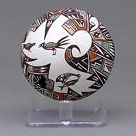 Polychrome seed pot decorated with a bird and geometric design
 by Diane Lewis of Acoma