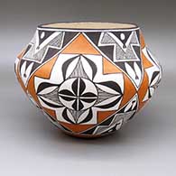 Polychrome jar with a four-panel painted fine line, kiva step, and geometric design
 by Rose Chino Garcia of Acoma