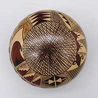 Polychrome seed pot with an ear-of-corn, fine line, and geometric design
 by Nona Naha of Hopi
