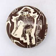 Sepia seed pot with sgraffito dancer and geometric design
 by Carla Nampeyo of Hopi