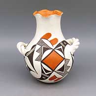 Polychrome jar with scalloped opening and braided handles and geometric design
 by Elizabeth Waconda of Acoma