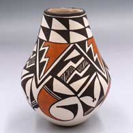 Polychrome jar with a 4-panel bird element and geometric design
 by Lucy Lewis of Acoma