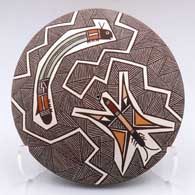 Polychrome seed pot with a worm, moth, fine line and geometric design
 by Rebecca Lucario of Acoma