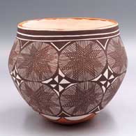 Polychrome jar with an 8-panel medallion, fine line and geometric design
 by Diane Lewis of Acoma