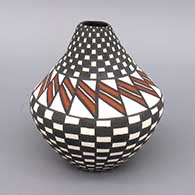 Small polychrome jar with checkerboard and geometric design
 by Sandra Victorino of Acoma