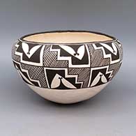 Black and white jar with fine line and geometric design
 by Lucy Lewis of Acoma