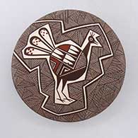 Polychrome seed pot with Mimbres bird, fine line, and geometric design
 by Rebecca Lucario of Acoma