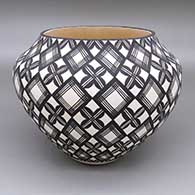 Black and white jar with a geometric design
 by Sandra Victorino of Acoma