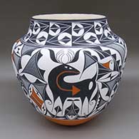 Large polychrome jar with a deer with heart line, bear with heart line, and geometric design
 by Adrian Trujillo of Acoma