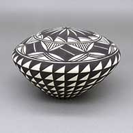 Black and white seed pot with a geometric design
 by Cletus Victorino of Acoma