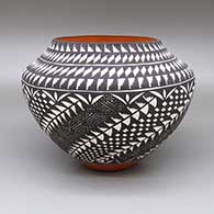 Polychrome jar with a checkerboard, fine line, kiva step, and geometric design
 by Sandra Victorino of Acoma