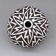 Black and white seed pot with a geometric design
 by Lucy Lewis of Acoma