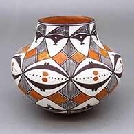 Small polychrome jar with a fine line and geometric design; based on a historical piece from the late nineteenth or early twentieth century
 by Delores Aragon Juanico of Acoma