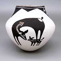 Polychrome jar with a deer-with-heart-line, fawn, and geometric design
 by Anne Lewis of Acoma