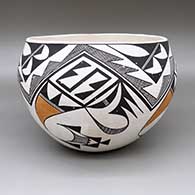 Large polychrome bowl with a four-panel fine line and geometric design
 by Jessie Garcia of Acoma