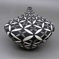 Black-on-white seed pot with a geometric design
 by Sandra Victorino of Acoma