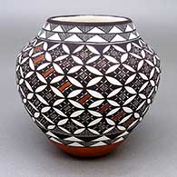 Polychrome seed pot with a fine line and geometric design
 by Amanda Lucario of Acoma