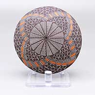 Polychrome seed pot with a fine line and geometric design
 by Amanda Lucario of Acoma
