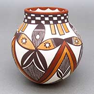 Small polychrome jar with a four-panel checkerboard, fine line, and geometric design
 by Diane Lewis of Acoma