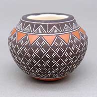 Small polychrome jar with a fine line and geometric design
 by Amanda Lucario of Acoma