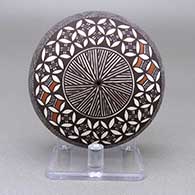 Small polychrome seed pot with a fine line and geometric design
 by Amanda Lucario of Acoma
