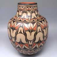 Polychrome jar with three bands of tulip and geometric design
 by Lisa Holt of Cochiti and Santo Domingo
