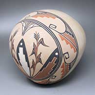 A polychrome seed pot decorated with acorn plant and geometric design
 by Virginia Ponca Fragua of Jemez