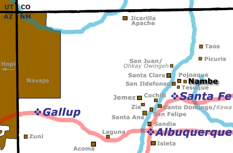 Map showing the location of Nambe Pueblo