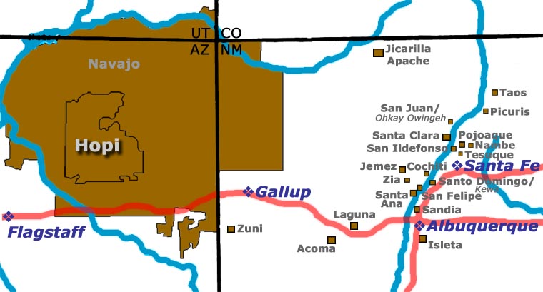 Map showing the location of the Hopi mesas