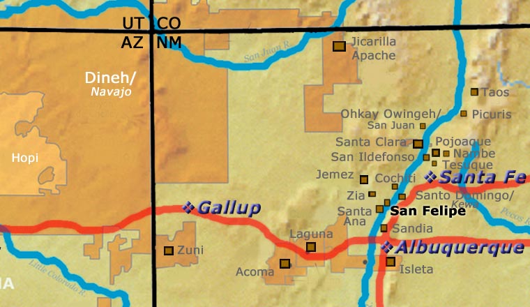 Map showing the location of San Felipe Pueblo