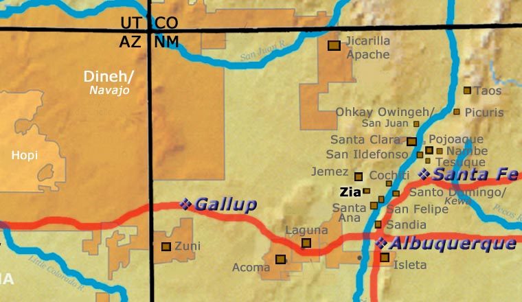 Map showing the location of Zia Pueblo