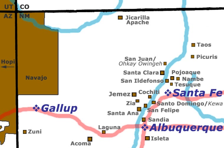 Map showing locations of the Pueblos in the southwestern United States Locations of the Pueblos