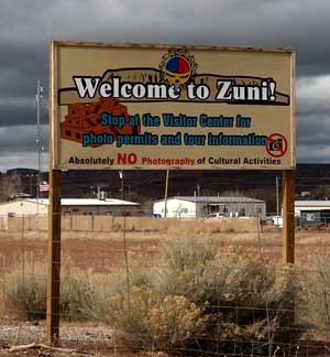 A view of the Zuni Pueblo Welcome sign