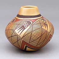A polychrome jar decorated around the body with a migration pattern and geometric design
 by Miriam Nampeyo of Hopi