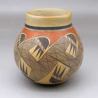 A polychrome jar decorated with a migration pattern design
 by Jean Sahmie of Hopi