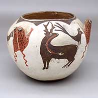 A polychrome jar with three frog appliques between deer-with-heart-line and bird designs
 by Unknown of Zuni