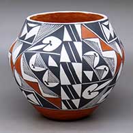 A polychrome jar decorated with a three panel geometric design
 by Unknown of Acoma