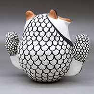 A polychrome owl storyteller figure with two chicks, click or tap to see a larger version