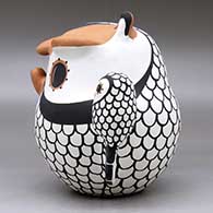 A polychrome owl storyteller figure with two chicks, click or tap to see a larger version