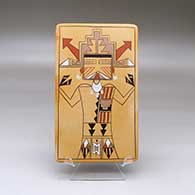 A polychrome tile decorated with a katsina and geometric design
 by Debbie Clashin of Hopi